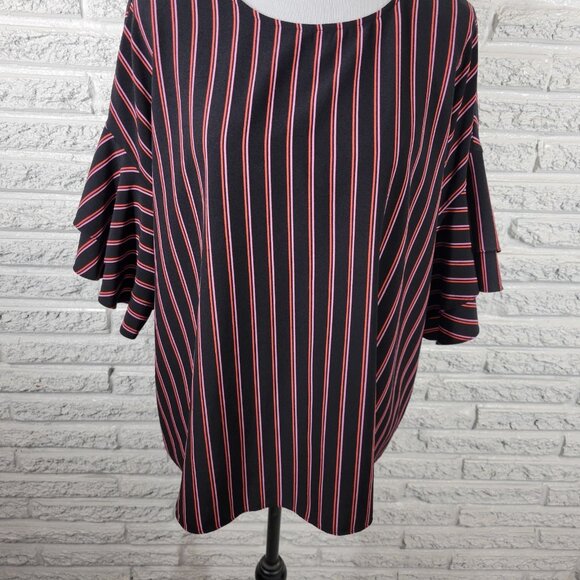 Worthington Womens Top 1X Plus Double Bell Sleeve Black Stripe Back STR82E - Picture 4 of 9
